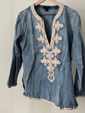 J.Crew Soutache Embroidered Chambray Tunic